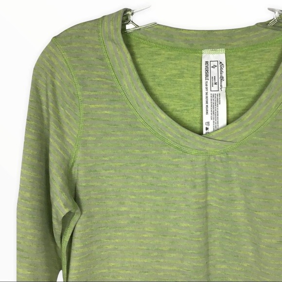 Eddie Bauer | Neon Green Gray Reversible FreeDry Striped Space Dye Shirt M - Picture 2 of 10